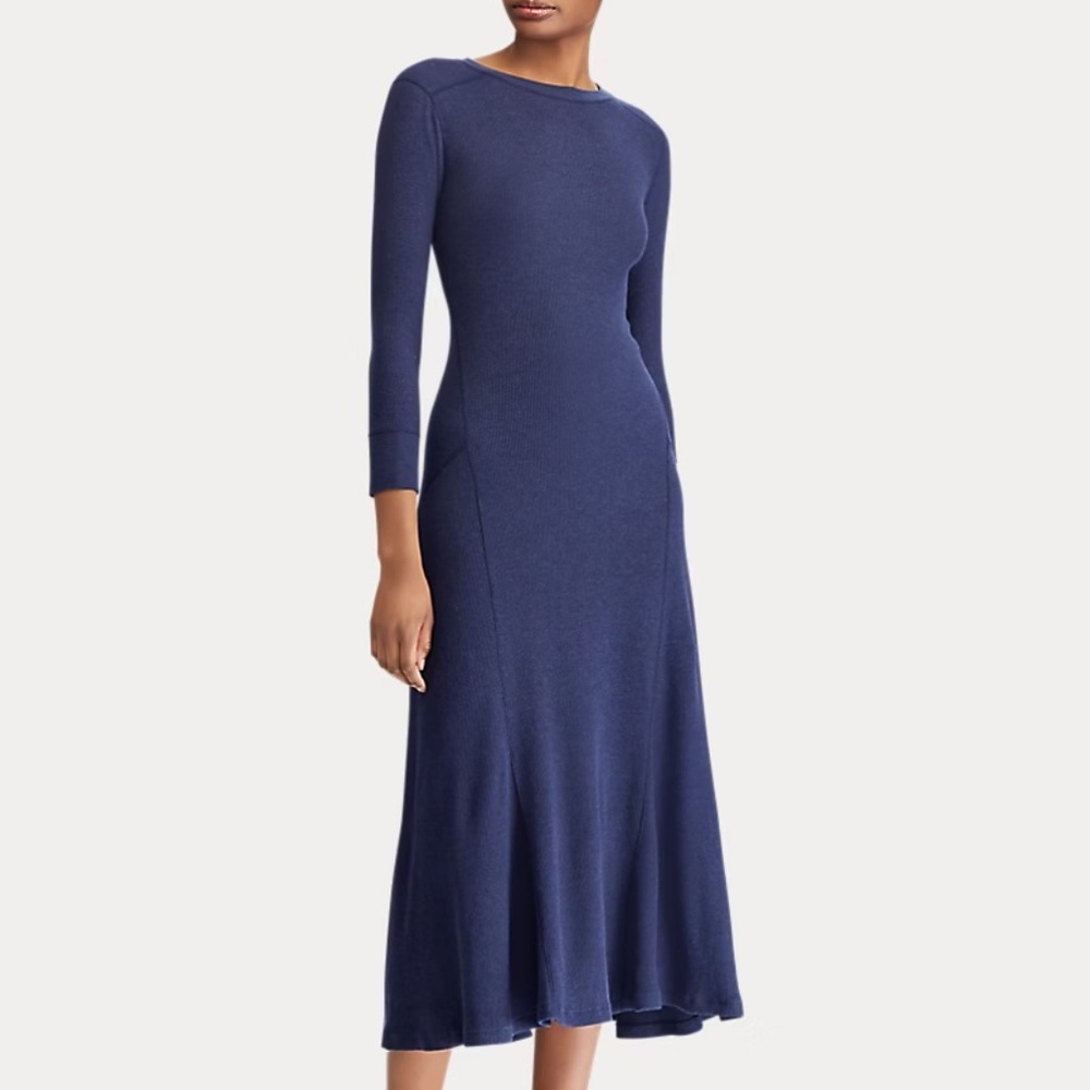 Polo Ralph Lauren Women’s Waffle-Knit Maxidress Spring Navy Heather Size L - Picture 1 of 6